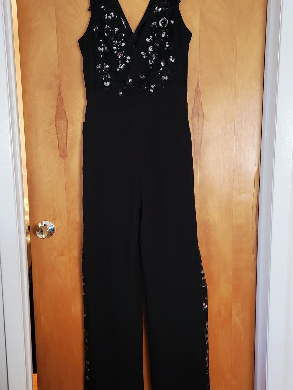 NWT Bebe Sequin Floral Tuxedo Jumpsuit Black Evening Gala Size 6 Fits Small